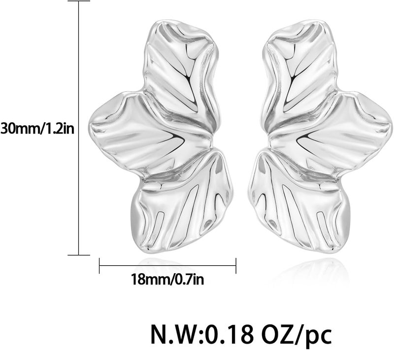 FAUTHENTICUTE Chunky Gold Statement Earrings For Women Gold Plated Sectored Flower Leaf Shell Angel Wing Earrings Large Stud Earrings Hypoallergenic Earrings - Image 5